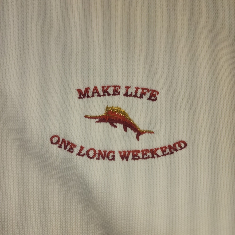 Tommy Bahama Mens XL Cream Quarter Zip Sweatshirt Make Life One Long Weekend - Picture 3 of 9